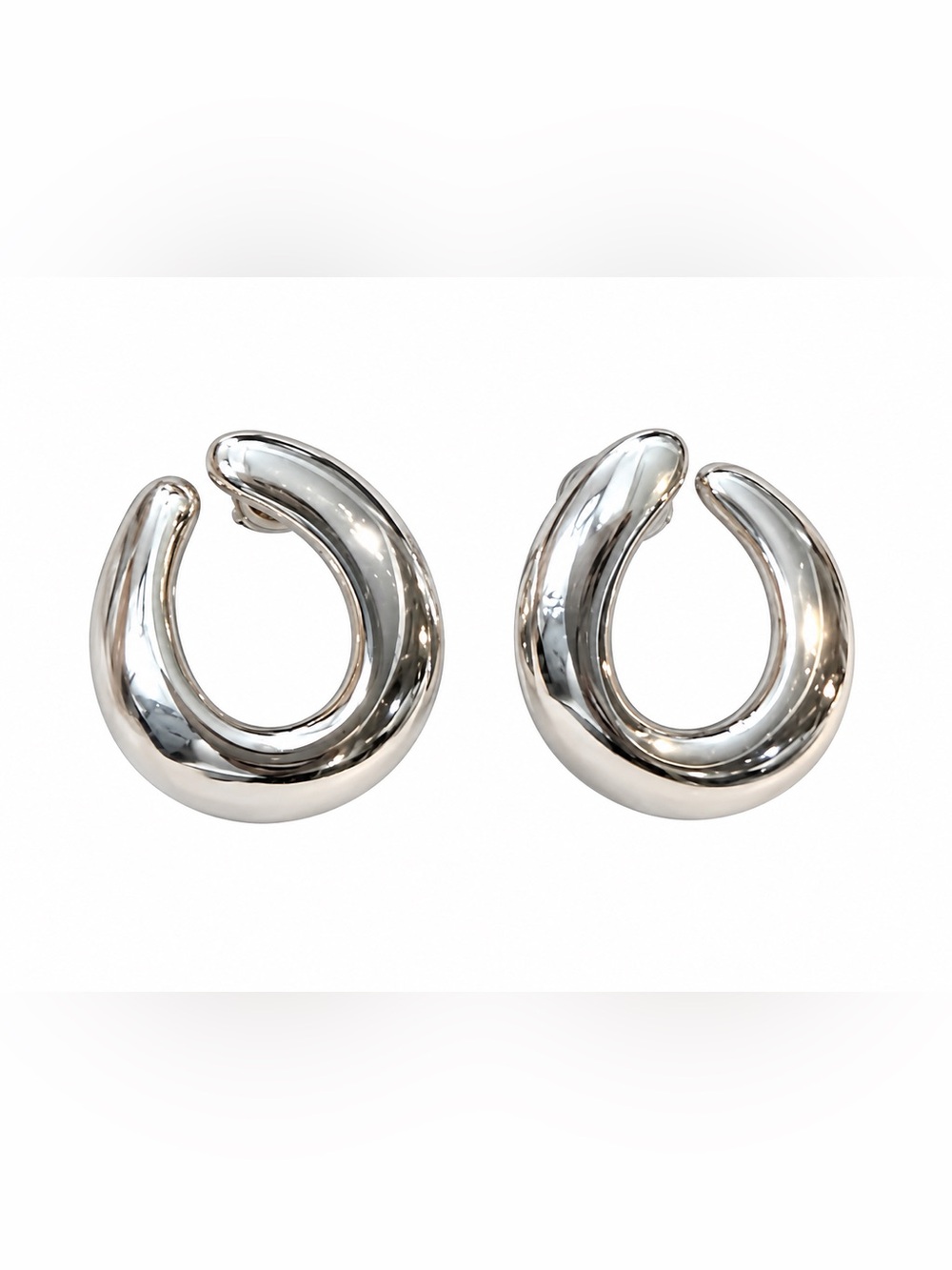 Napier Silver Tone Sculptural Open Hoop Earrings Chunky Modernist